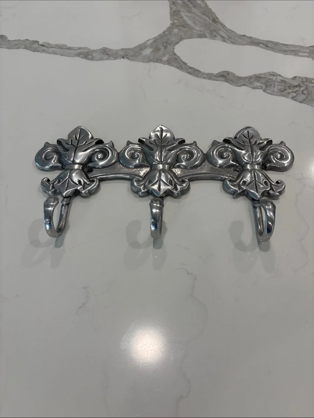 Arthur Court Ornate Silver Leaf 3-Hook Wall Hanger